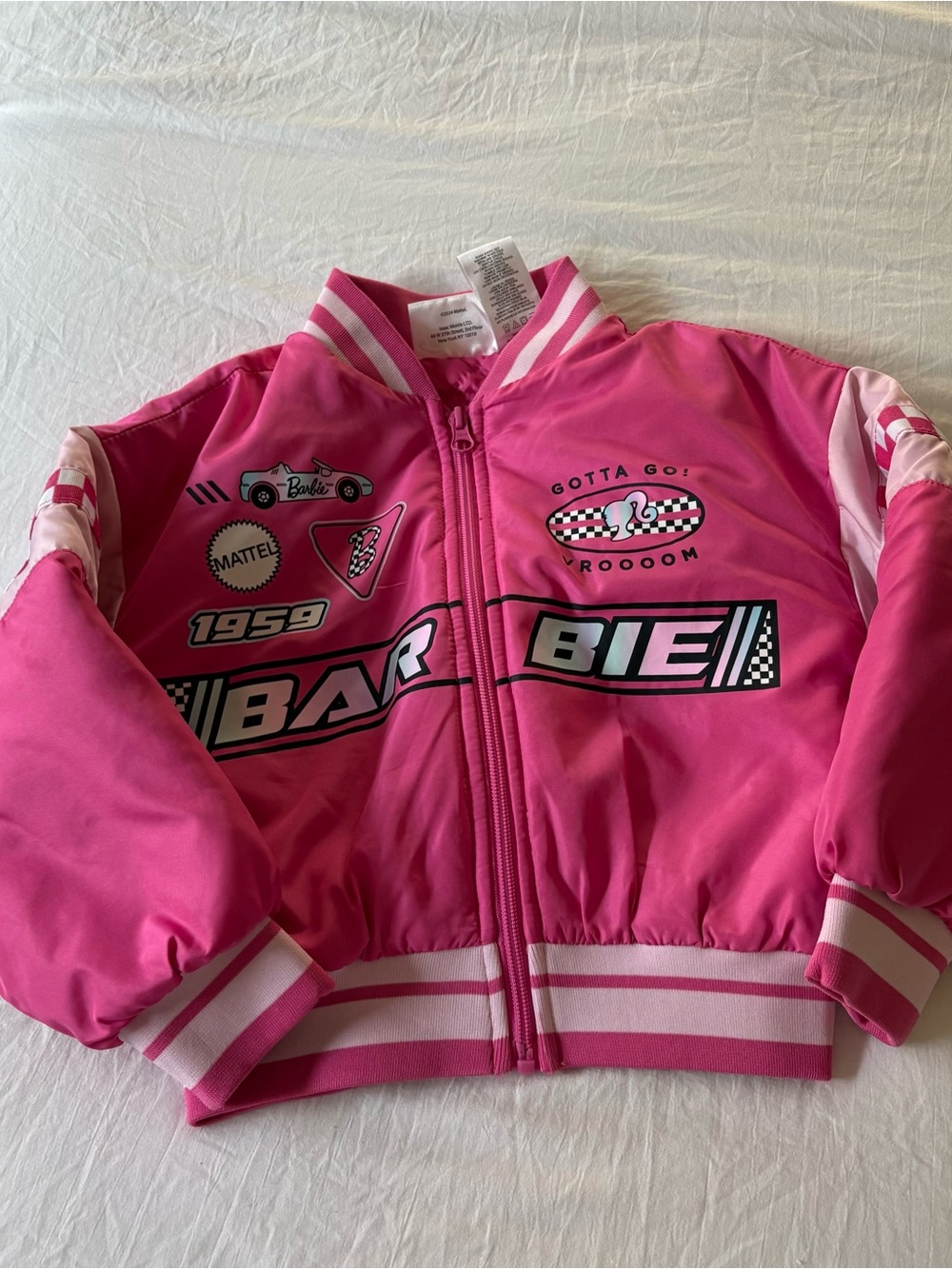 Barbie Girl’s Hot Pink with White Trim Racing Bomber Jacket